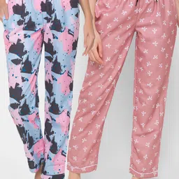 FashionRack Women Pack of 2 Blue & Brown Printed Cotton Lounge Pants-image-86