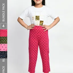 BAESD Girls Pack Of 4 Printed Pure Cotton Mid-Rise Lounge Pants-picture-15