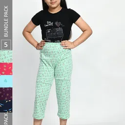 BAESD Girls Pack Of 5 Printed Pure Cotton Lounge Pants-picture-31