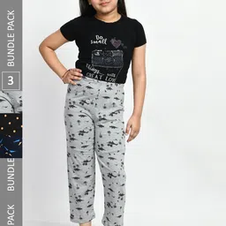 BAESD Girls Pack Of 3 Pure Cotton Printed Lounge Pants-picture-34