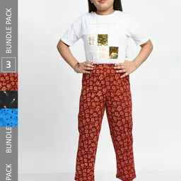 BAESD Girls Pack Of 3 Conversational Printed Pure Cotton Lounge Pants-picture-18