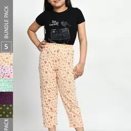 BAESD Girls Pack Of 5 Printed Pure Cotton Mid-Rise Lounge Pants-picture-21