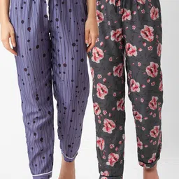 FashionRack Women Pack of 2 Grey And Purple Printed Lounge Pants-picture-11