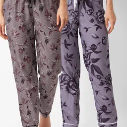 FashionRack Pack Of 2 Women Brown & Grey Printed Cotton Lounge Pants-image-50