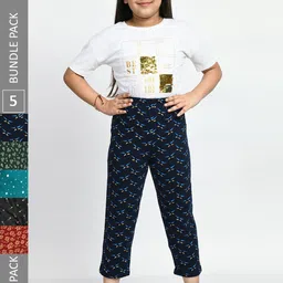 BAESD Girls Pack Of 5 Printed Pure Cotton Lounge Pants-picture-14
