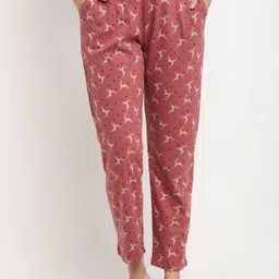 Kanvin Women Red Printed Cotton Lounge Pants-image-69