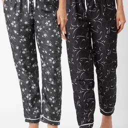 FashionRack Women Pack of 2 Grey And Black Printed Cotton Lounge Pants-image-46