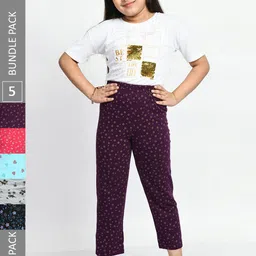 BAESD Girls Pack Of 5 Printed Cotton Lounge Pants-image-89