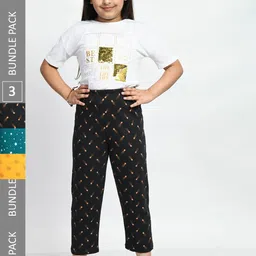 BAESD Girls Pack Of 3 Pure Cotton Printed Lounge Pants-picture-36