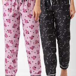 FashionRack  Pack Of 2 Women Pink & Black Printed Cotton Lounge Pants-image-55
