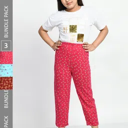 BAESD Girls Pack Of 3 Pure Cotton Printed Lounge Pants-picture-22