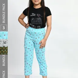 BAESD Girls Pack Of 3 Conversational Printed Pure Cotton Lounge Pants-picture-36