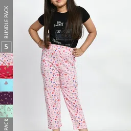 BAESD Girls Pack Of 5 Printed Pure Cotton Mid-Rise Lounge Pants-picture-18