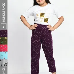 BAESD Girls Pack Of 5 Conversational Printed Pure Cotton Lounge Pants-picture-44