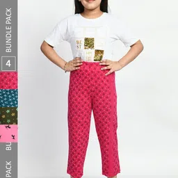 BAESD Girls Pack Of 4 Printed Pure Cotton Lounge Pants-picture-22