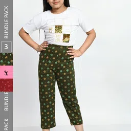 BAESD Girls Pack Of 3 Pure Cotton Printed Lounge Pants-picture-28