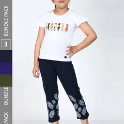 IndiWeaves Girls Pack of 3 Printed Ankle Length Pure Cotton Lounge Pants-picture-10