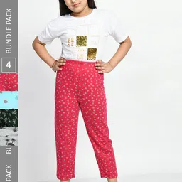 BAESD Girls Pack Of 4 Printed Pure Cotton Lounge Pants-picture-31