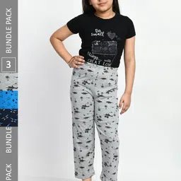 BAESD Girls Pack Of 3 Conversational Printed Pure Cotton Lounge Pants-picture-52