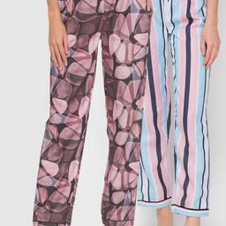 FashionRack Women Multicoloured Pack of 2 Black & Blue Printed Cotton Lounge Pants-picture-11