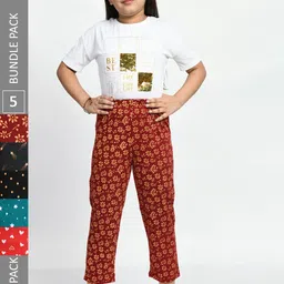 BAESD Girls Pack Of 5 Printed Pure Cotton Mid-Rise Lounge Pants-picture-17