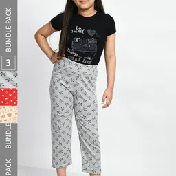 BAESD Girls Mid-Rise Pack Of 3 Printed Cotton Lounge Pants-image-101