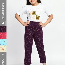 BAESD Girls Pack Of 4 Printed Pure Cotton Lounge Pants-picture-23