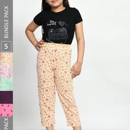 BAESD Girls Pack Of 5 Printed Pure Cotton Mid-Rise Lounge Pants-picture-22