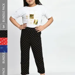 BAESD Girls Pack Of 3 Printed Pure Cotton Lounge Pants-picture-55