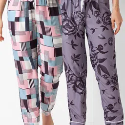 FashionRack Women Pack of 2 Pink & Purple Printed Cotton Lounge Pants-picture-21