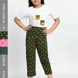 BAESD Girls Pack Of 3 Pure Cotton Printed Lounge Pants-picture-32