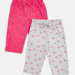 Pantaloons Junior Pack of 2 Girls Pink & Grey Melange Printed Cotton Lounge Pants-picture-22