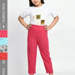 BAESD Girls Pack Of 4 Printed Pure Cotton Mid-Rise Lounge Pants-picture-19