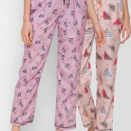 FashionRack Pack of 2 Beige & Pink Printed Cotton Lounge Pants-picture-28