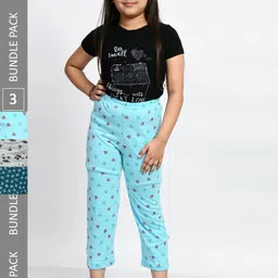 BAESD Girls Pack Of 3 Printed Pure Cotton Mid-Rise Lounge Pants-picture-37
