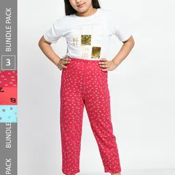 BAESD Girls Pack Of 3 Conversational Printed Pure Cotton Lounge Pants-picture-38