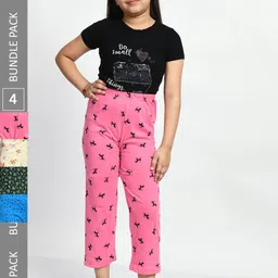 BAESD Girls Pack Of 4 Printed Pure Cotton Lounge Pants-picture-27