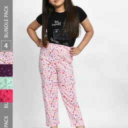 BAESD Girls Pack Of 4 Printed Pure Cotton Mid-Rise Lounge Pants-picture-22