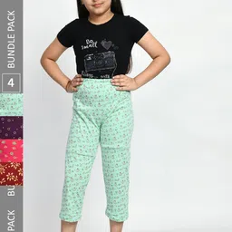 BAESD Girls Pack Of 4 Printed Pure Cotton Lounge Pants-picture-21