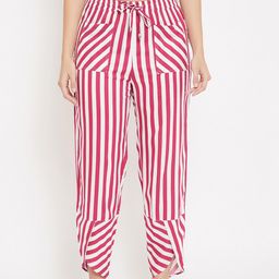 Hypernation Women White & Pink Striped Lounge Pants-picture-38