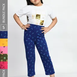 BAESD Girls Pack Of 5 Printed Pure Cotton Mid-Rise Lounge Pants-picture-14