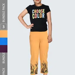 IndiWeaves Girls Pack of 3 Pure Cotton Lounge Pants-picture-39
