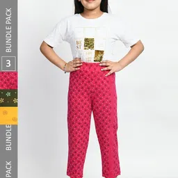 BAESD Girls Pack Of 3 Pure Cotton Printed Lounge Pants-picture-37