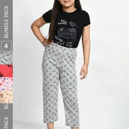BAESD Girls Pack Of 4 Printed Pure Cotton Lounge Pants-picture-16