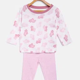 MINI KLUB Girls Pink & White Printed Pure Cotton T-shirt with Pyjamas-picture-10