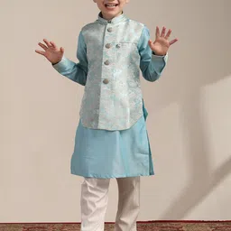 Manyavar Boys Regular Kurta with Pyjama With Woven Design Nehru jacket-image-11