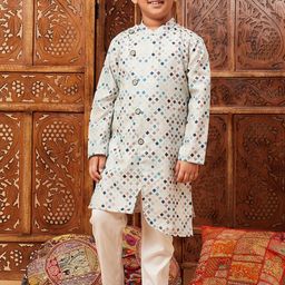 Stylo Bug Boys Geometric Printed Mandarin Collar Kurta With Pyjamas-picture-10