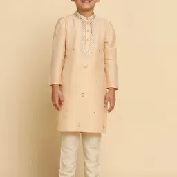 KISAH KISAH Boys Geometric Embroidered Mirror Work Kurta With Pyjama-picture-43
