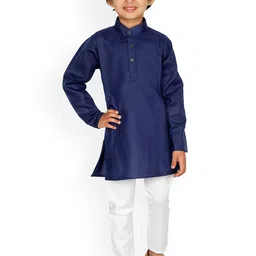 DKGF FASHION Boys Navy Blue & White Kurta with Pyjamas-image-49