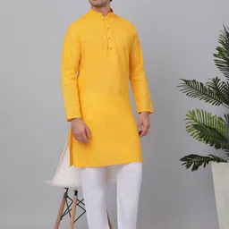 KRAFT INDIA Striped Thread Work Mandarin Collar Regular Linen Kurta with Pyjamas-picture-20